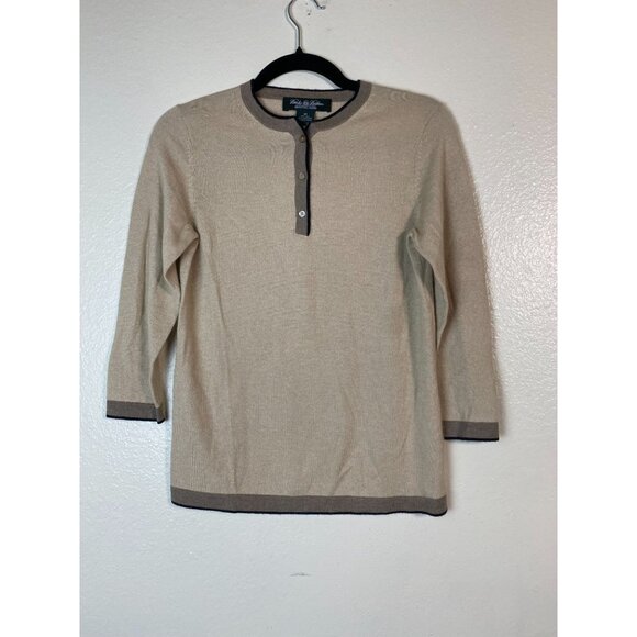 Brooks Brothers cashmere Silk Sweater Size XS Beige Cream Country Clun Knit 3/4 - Picture 13 of 15